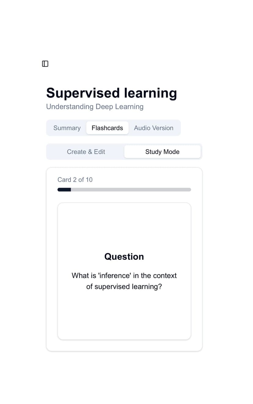 Flashcard mobile interface